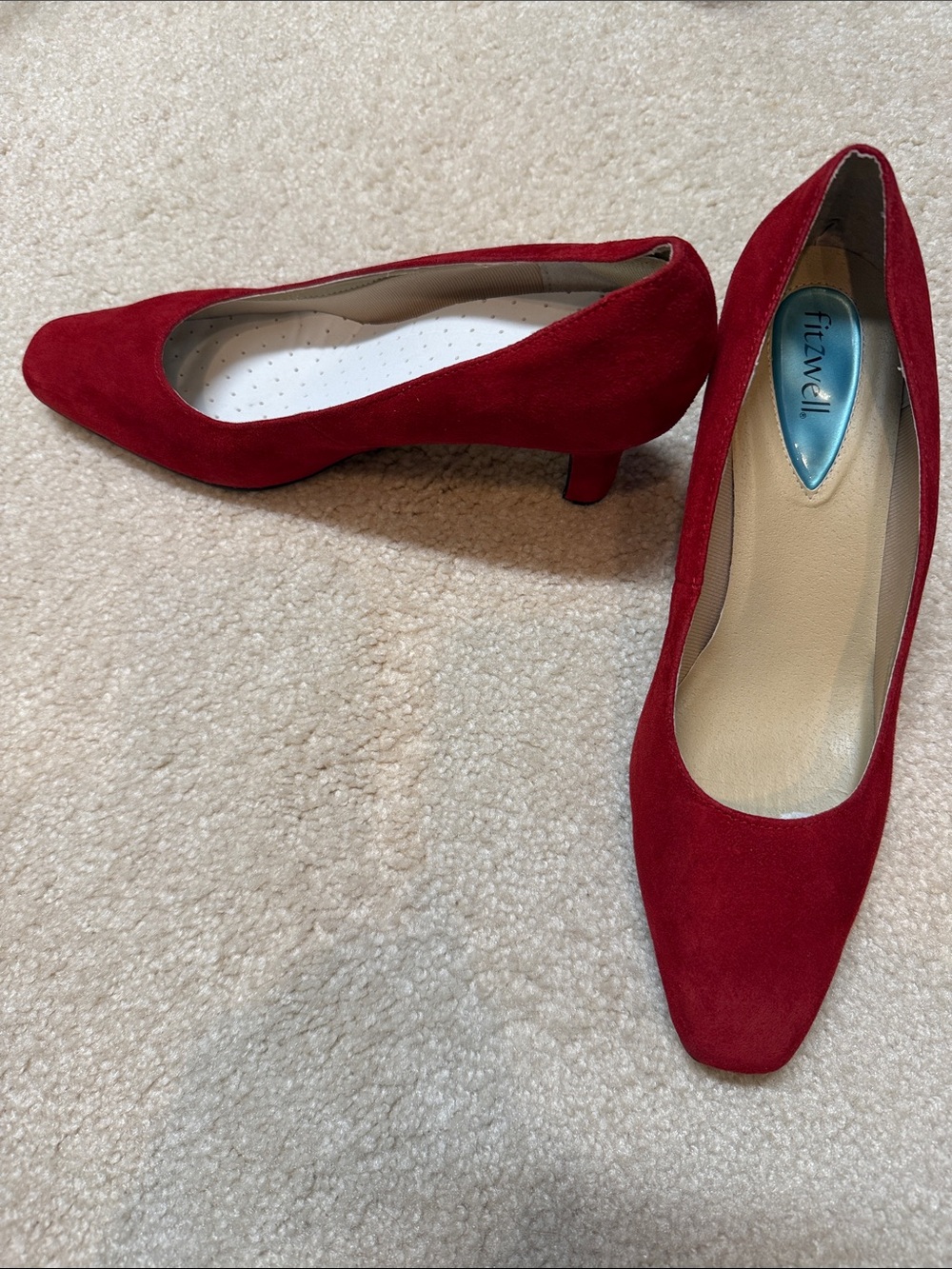 Red Suede Kitten Heel Pumps